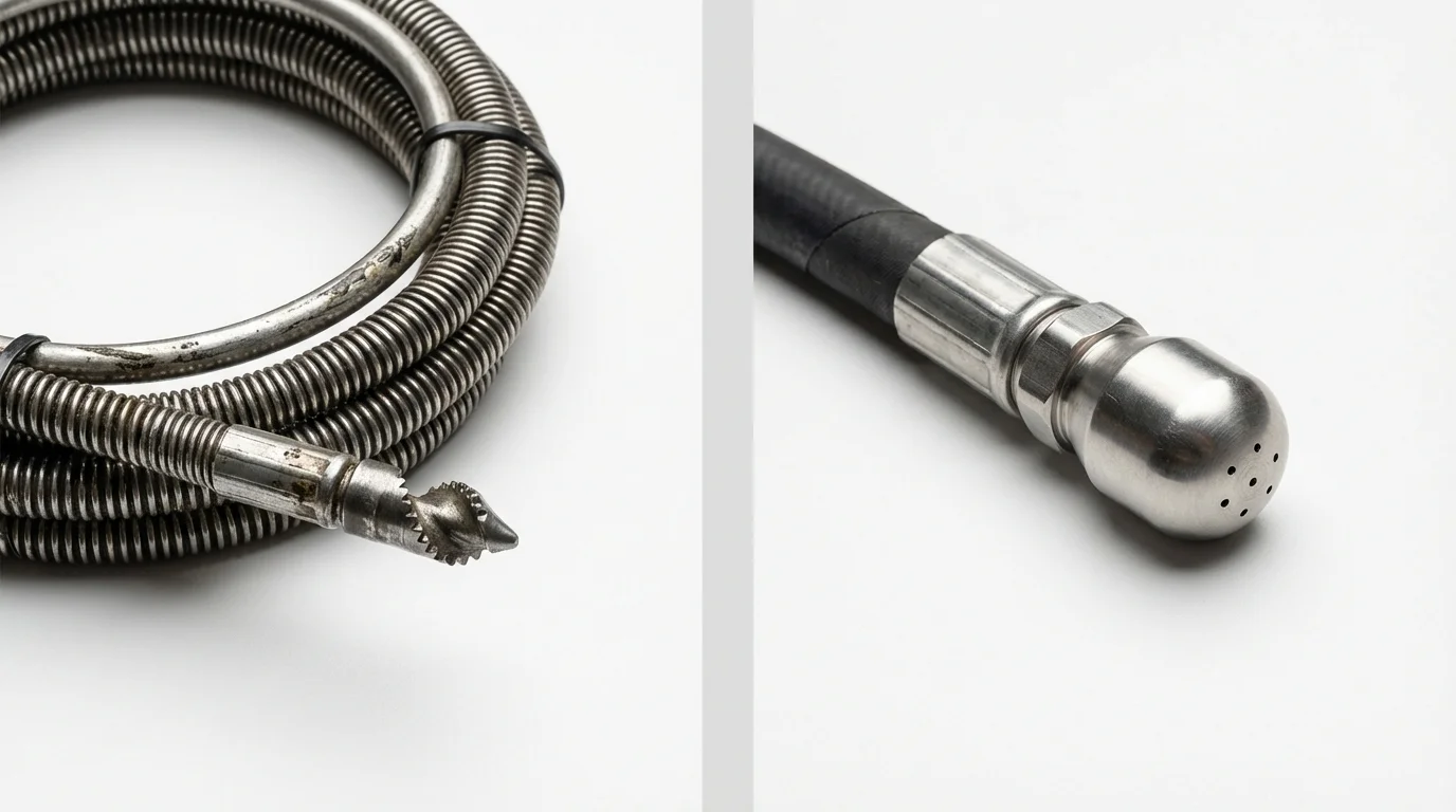 Drain snake cable and hydro jetting nozzle used for drain cleaning in Lebanon, NJ