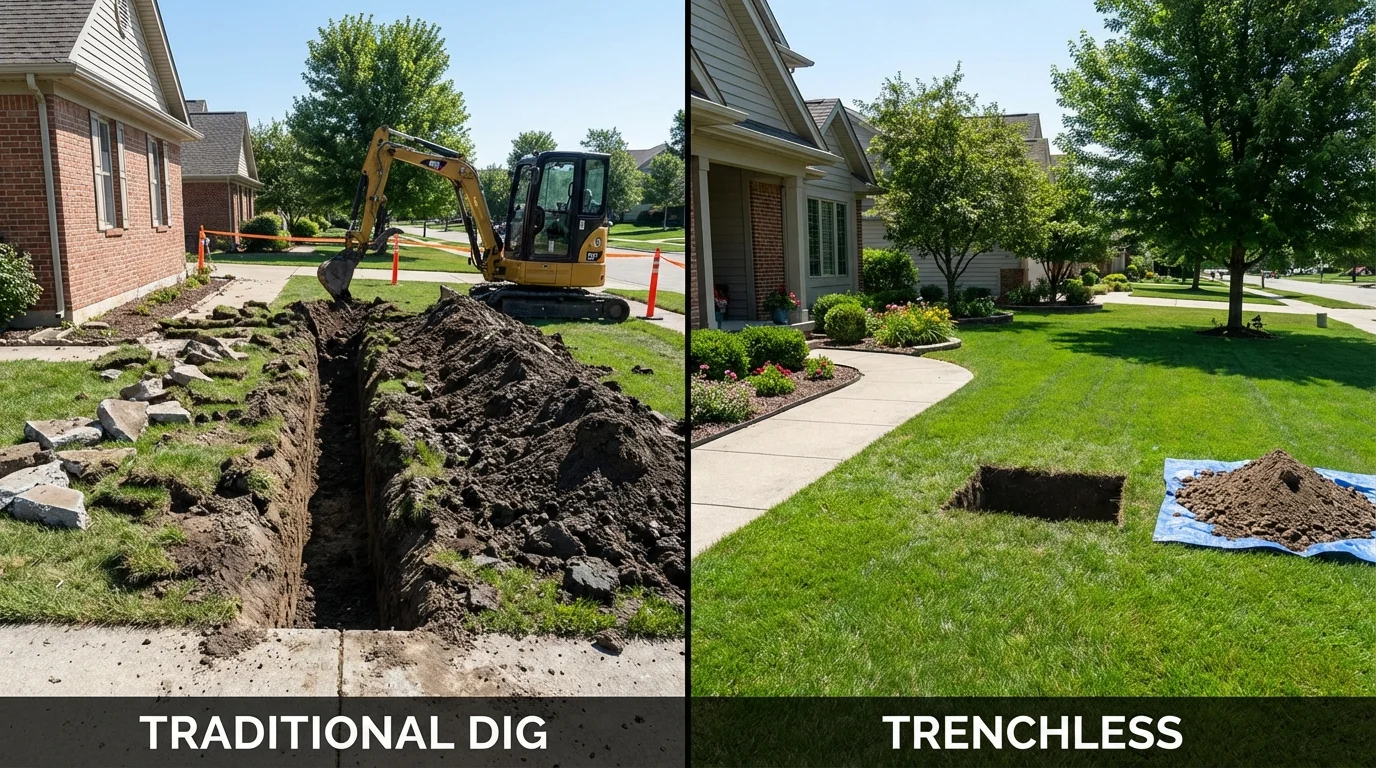Trenchless sewer repair with minimal yard damage versus traditional excavation in Lebanon, NJ
